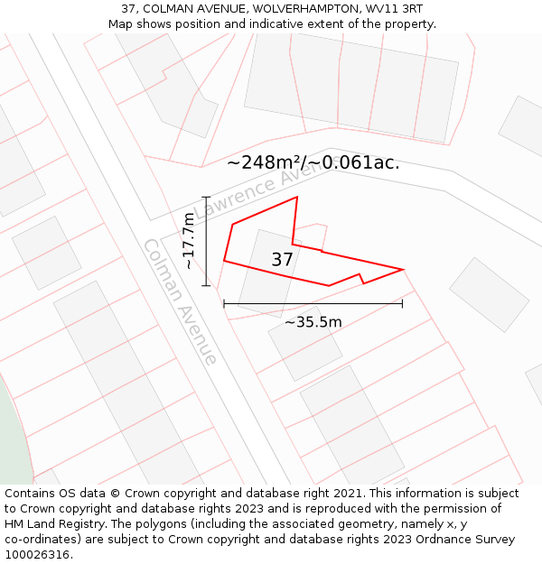 37, COLMAN AVENUE, WOLVERHAMPTON, WV11 3RT: Plot and title map
