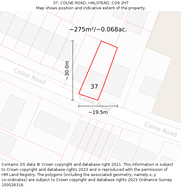 37, COLNE ROAD, HALSTEAD, CO9 2HT: Plot and title map