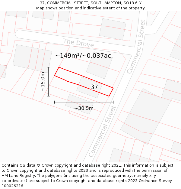 37, COMMERCIAL STREET, SOUTHAMPTON, SO18 6LY: Plot and title map