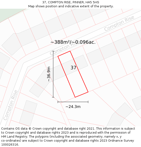 37, COMPTON RISE, PINNER, HA5 5HS: Plot and title map