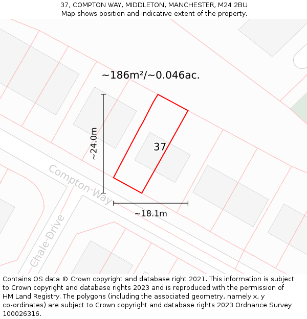 37, COMPTON WAY, MIDDLETON, MANCHESTER, M24 2BU: Plot and title map