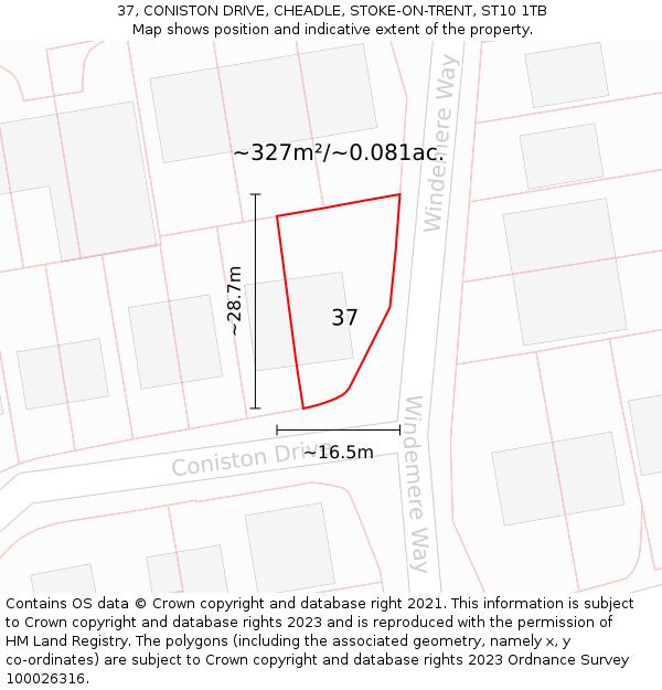 37, CONISTON DRIVE, CHEADLE, STOKE-ON-TRENT, ST10 1TB: Plot and title map