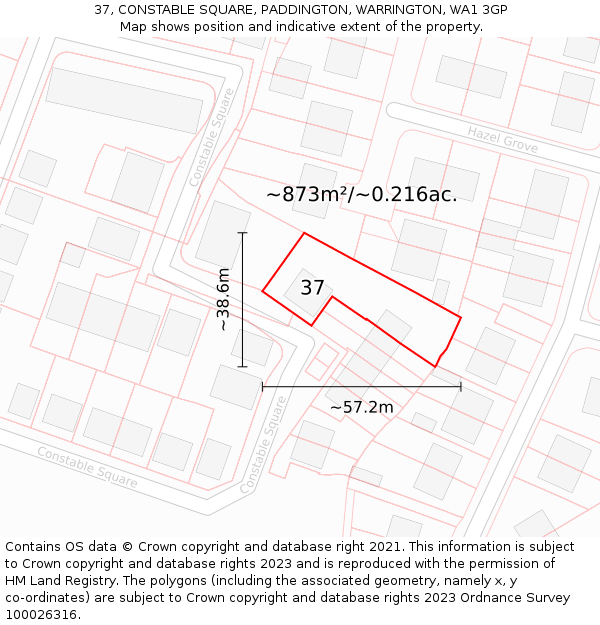 37, CONSTABLE SQUARE, PADDINGTON, WARRINGTON, WA1 3GP: Plot and title map