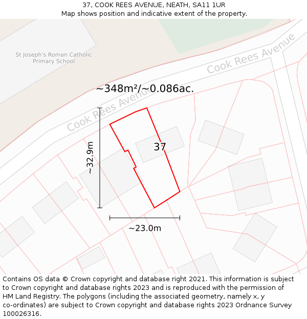37, COOK REES AVENUE, NEATH, SA11 1UR: Plot and title map