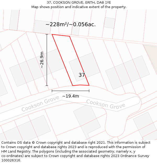 37, COOKSON GROVE, ERITH, DA8 1YE: Plot and title map