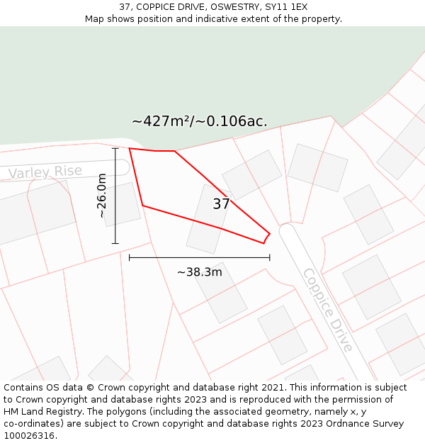 37, COPPICE DRIVE, OSWESTRY, SY11 1EX: Plot and title map