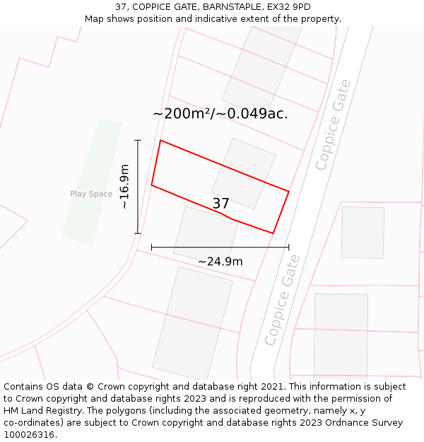 37, COPPICE GATE, BARNSTAPLE, EX32 9PD: Plot and title map