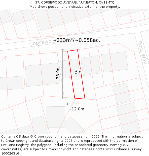37, COPSEWOOD AVENUE, NUNEATON, CV11 4TQ: Plot and title map