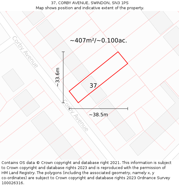 37, CORBY AVENUE, SWINDON, SN3 1PS: Plot and title map