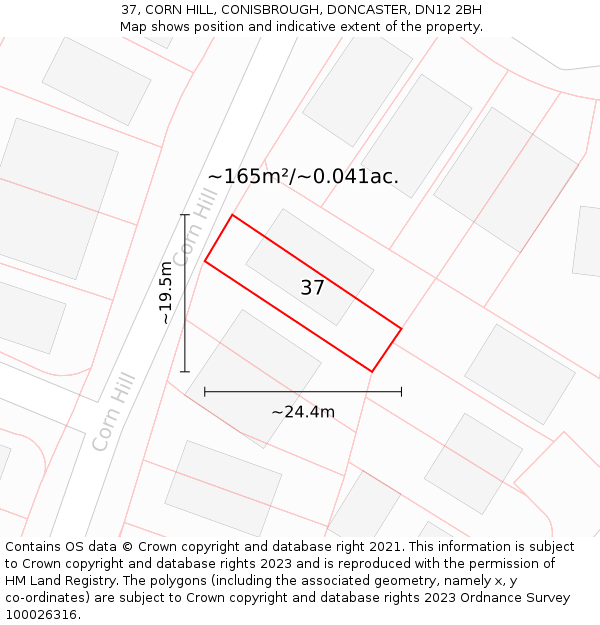 37, CORN HILL, CONISBROUGH, DONCASTER, DN12 2BH: Plot and title map