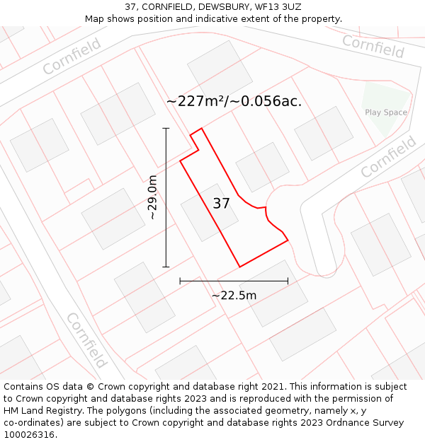 37, CORNFIELD, DEWSBURY, WF13 3UZ: Plot and title map