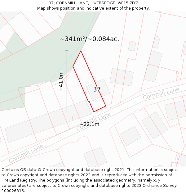 37, CORNMILL LANE, LIVERSEDGE, WF15 7DZ: Plot and title map
