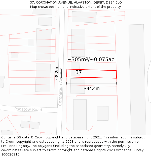 37, CORONATION AVENUE, ALVASTON, DERBY, DE24 0LQ: Plot and title map