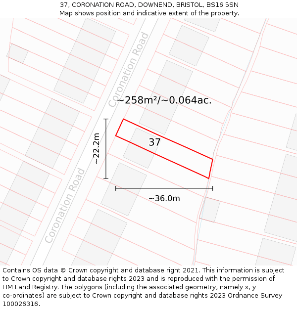 37, CORONATION ROAD, DOWNEND, BRISTOL, BS16 5SN: Plot and title map