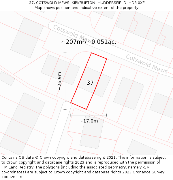 37, COTSWOLD MEWS, KIRKBURTON, HUDDERSFIELD, HD8 0XE: Plot and title map