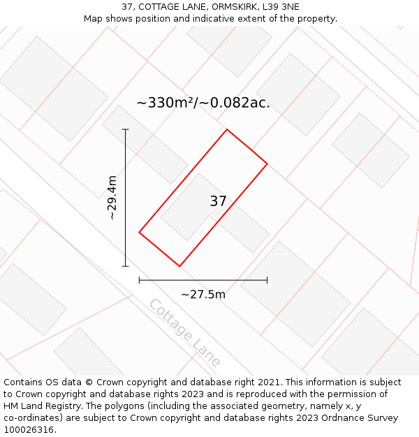 37, COTTAGE LANE, ORMSKIRK, L39 3NE: Plot and title map