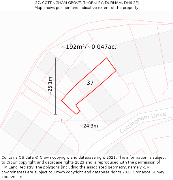 37, COTTINGHAM GROVE, THORNLEY, DURHAM, DH6 3EJ: Plot and title map