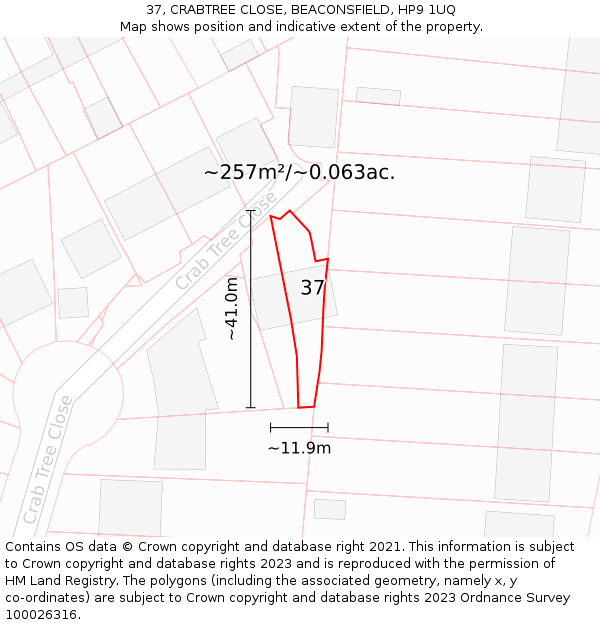 37, CRABTREE CLOSE, BEACONSFIELD, HP9 1UQ: Plot and title map