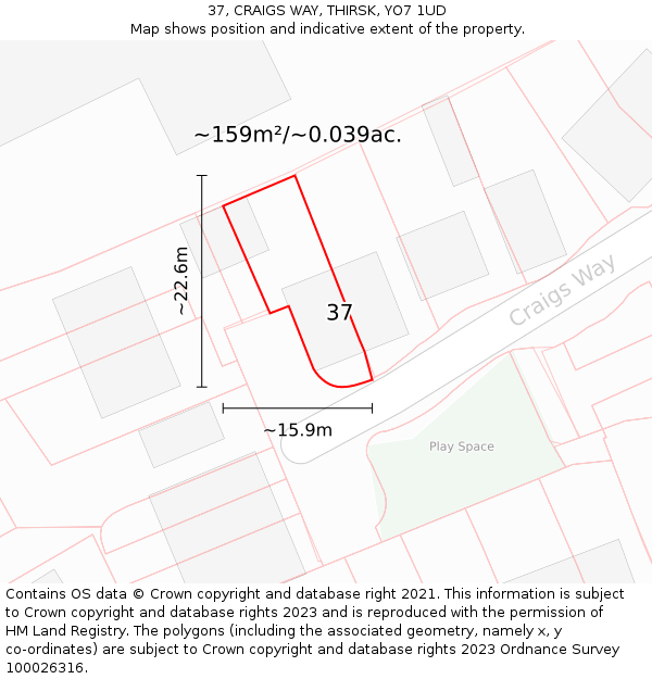 37, CRAIGS WAY, THIRSK, YO7 1UD: Plot and title map