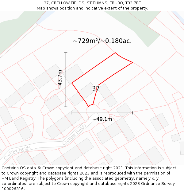 37, CRELLOW FIELDS, STITHIANS, TRURO, TR3 7RE: Plot and title map