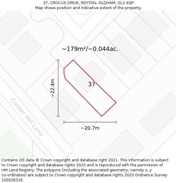 37, CROCUS DRIVE, ROYTON, OLDHAM, OL2 6QP: Plot and title map