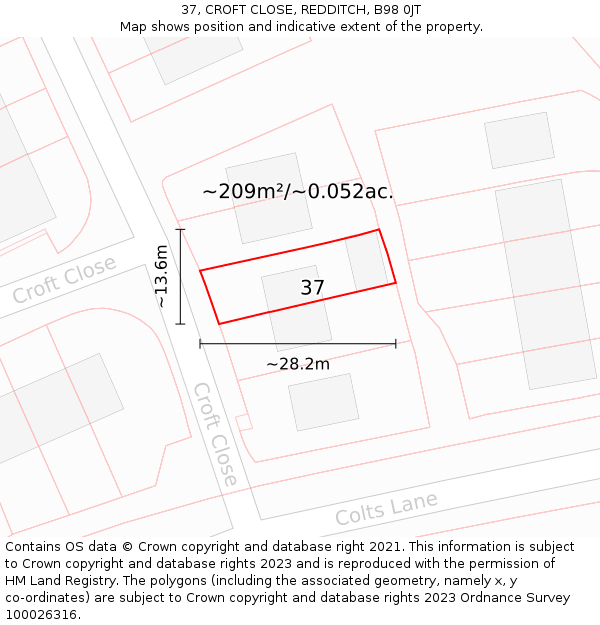 37, CROFT CLOSE, REDDITCH, B98 0JT: Plot and title map