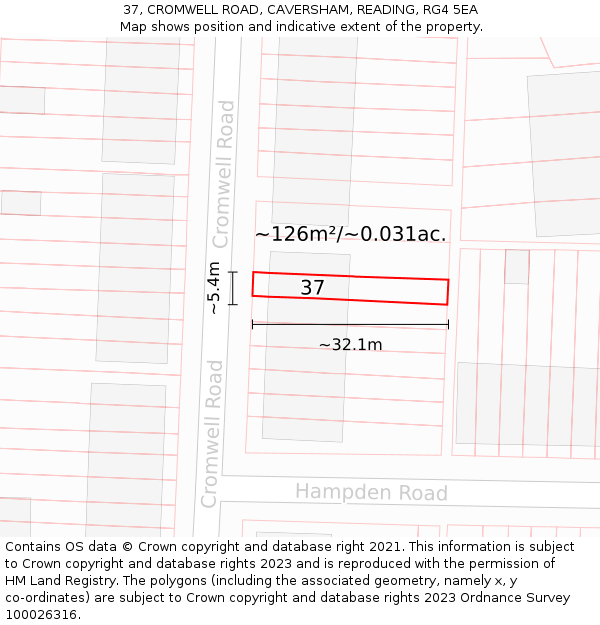 37, CROMWELL ROAD, CAVERSHAM, READING, RG4 5EA: Plot and title map