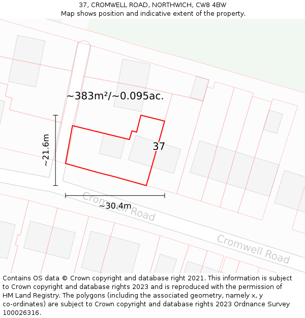 37, CROMWELL ROAD, NORTHWICH, CW8 4BW: Plot and title map