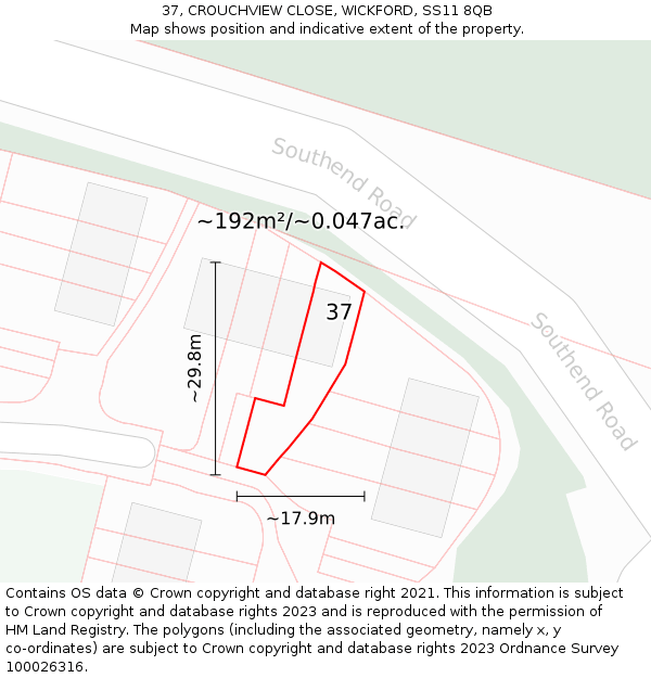 37, CROUCHVIEW CLOSE, WICKFORD, SS11 8QB: Plot and title map