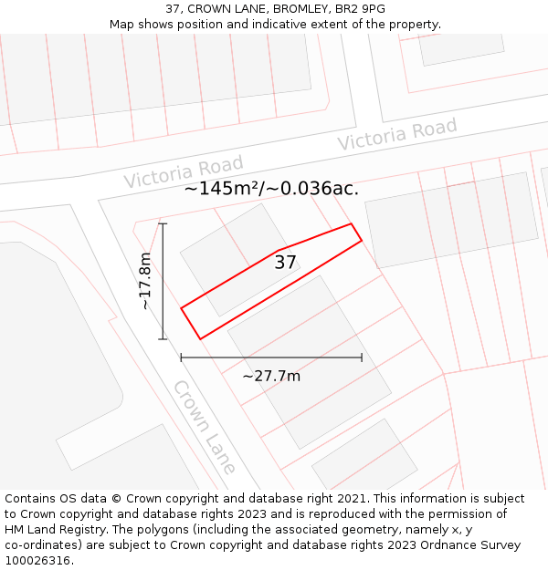 37, CROWN LANE, BROMLEY, BR2 9PG: Plot and title map