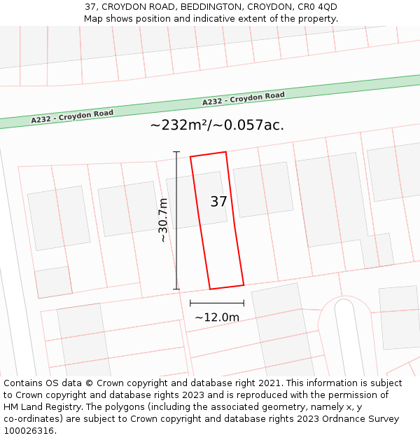 37, CROYDON ROAD, BEDDINGTON, CROYDON, CR0 4QD: Plot and title map