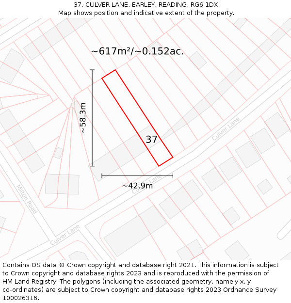 37, CULVER LANE, EARLEY, READING, RG6 1DX: Plot and title map