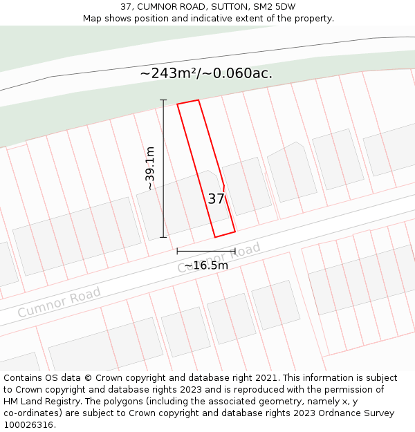 37, CUMNOR ROAD, SUTTON, SM2 5DW: Plot and title map