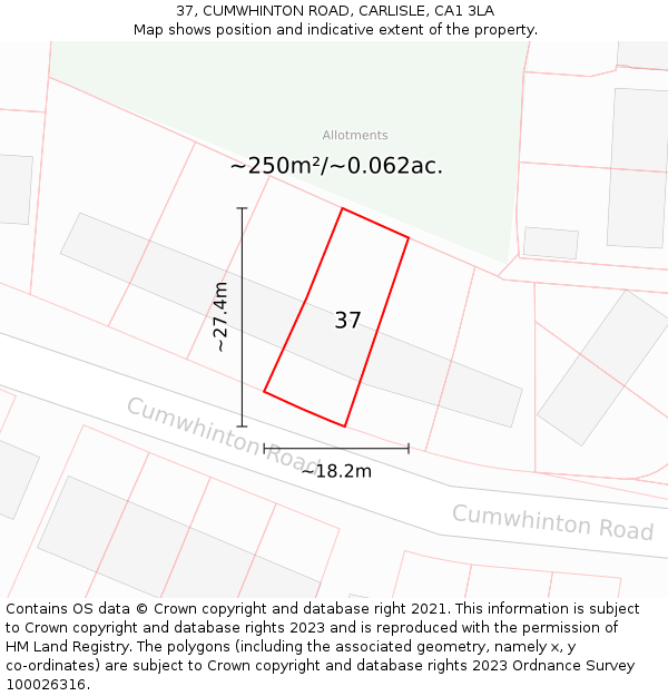 37, CUMWHINTON ROAD, CARLISLE, CA1 3LA: Plot and title map