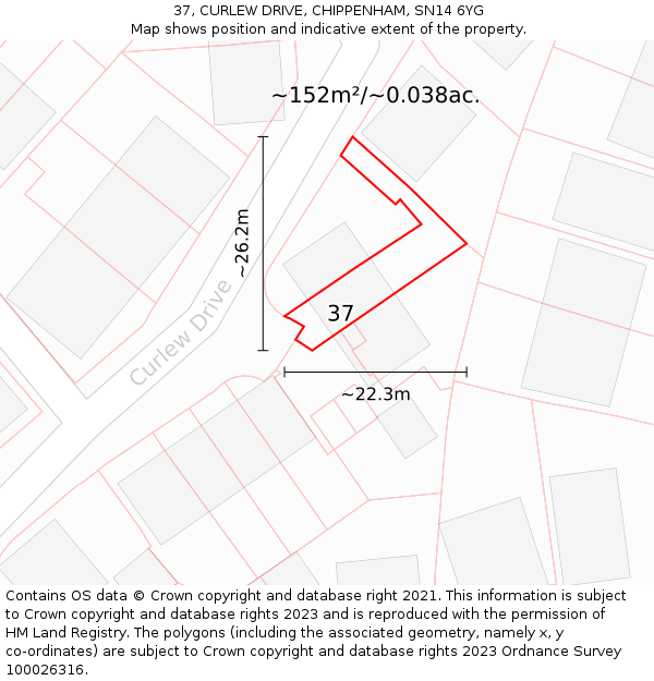 37, CURLEW DRIVE, CHIPPENHAM, SN14 6YG: Plot and title map