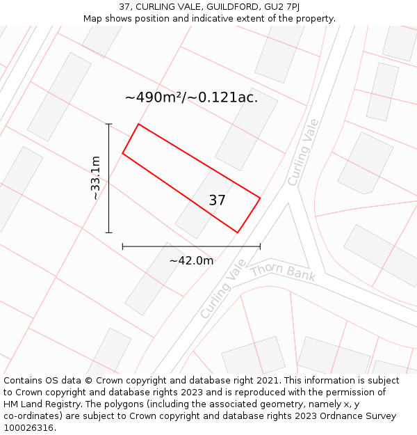 37, CURLING VALE, GUILDFORD, GU2 7PJ: Plot and title map