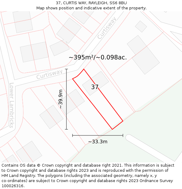 37, CURTIS WAY, RAYLEIGH, SS6 8BU: Plot and title map
