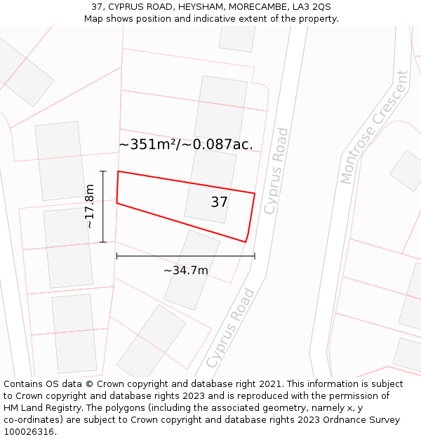 37, CYPRUS ROAD, HEYSHAM, MORECAMBE, LA3 2QS: Plot and title map