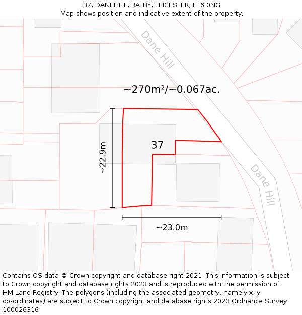 37, DANEHILL, RATBY, LEICESTER, LE6 0NG: Plot and title map