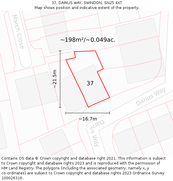 37, DARIUS WAY, SWINDON, SN25 4XT: Plot and title map