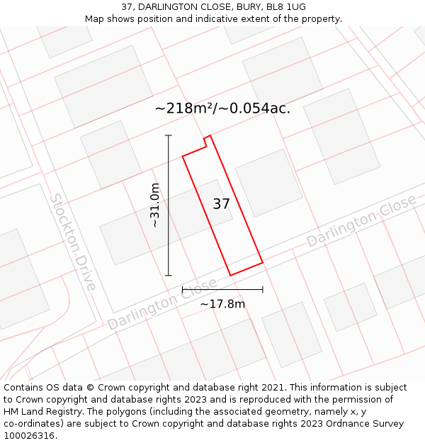37, DARLINGTON CLOSE, BURY, BL8 1UG: Plot and title map