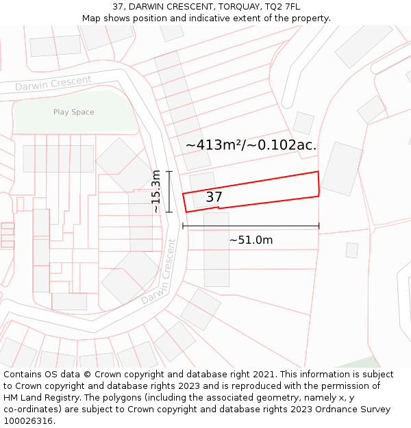 37, DARWIN CRESCENT, TORQUAY, TQ2 7FL: Plot and title map