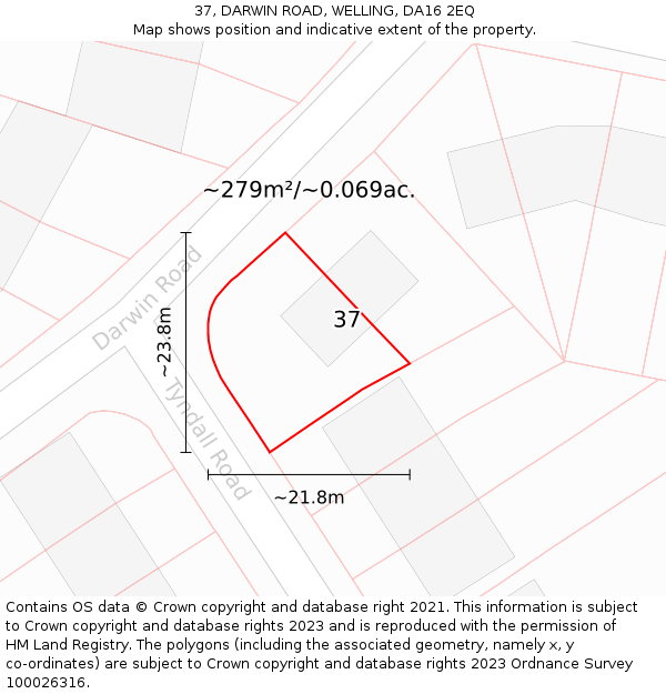 37, DARWIN ROAD, WELLING, DA16 2EQ: Plot and title map