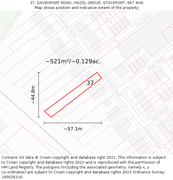 37, DAVENPORT ROAD, HAZEL GROVE, STOCKPORT, SK7 4HA: Plot and title map