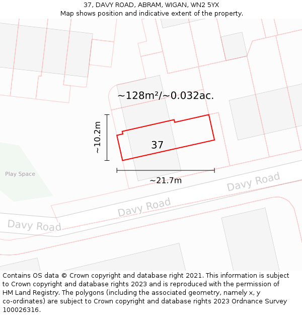 37, DAVY ROAD, ABRAM, WIGAN, WN2 5YX: Plot and title map