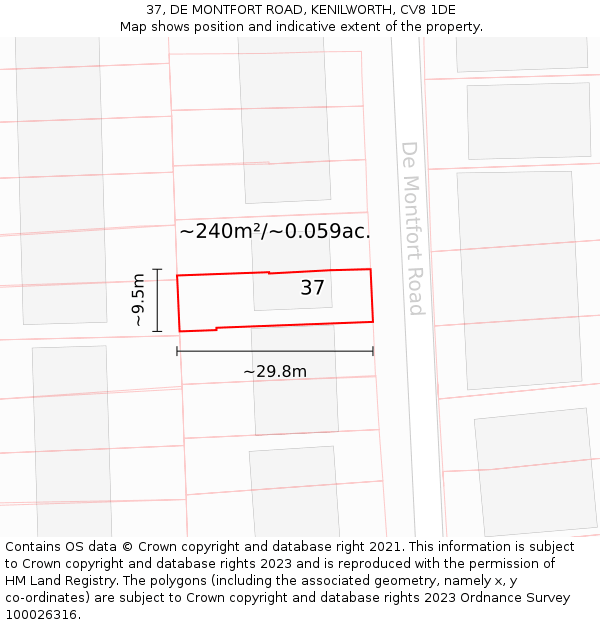 37, DE MONTFORT ROAD, KENILWORTH, CV8 1DE: Plot and title map