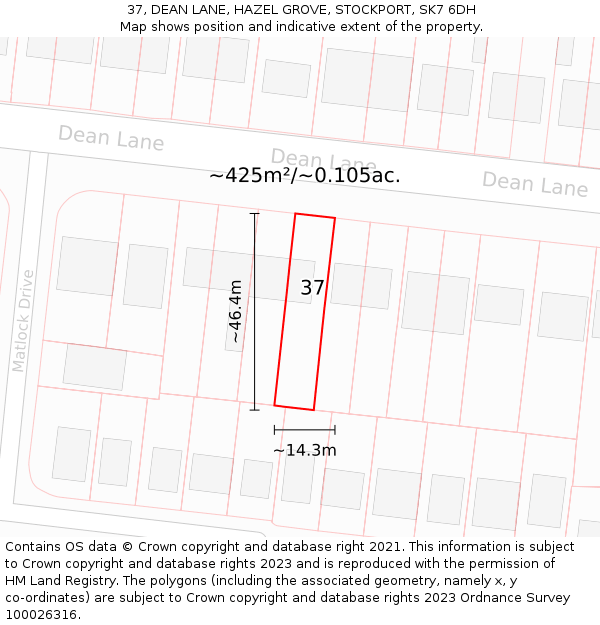 37, DEAN LANE, HAZEL GROVE, STOCKPORT, SK7 6DH: Plot and title map