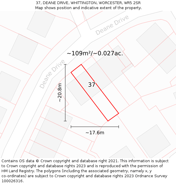 37, DEANE DRIVE, WHITTINGTON, WORCESTER, WR5 2SR: Plot and title map
