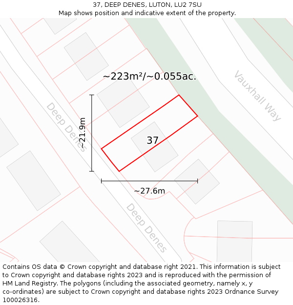 37, DEEP DENES, LUTON, LU2 7SU: Plot and title map