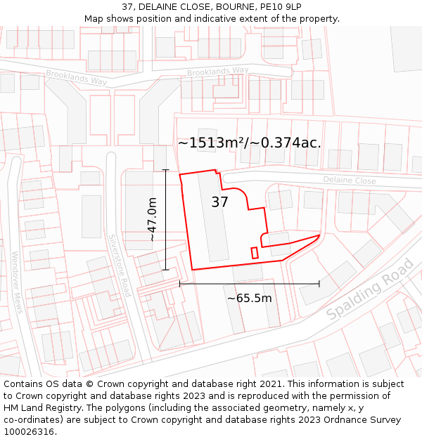 37, DELAINE CLOSE, BOURNE, PE10 9LP: Plot and title map